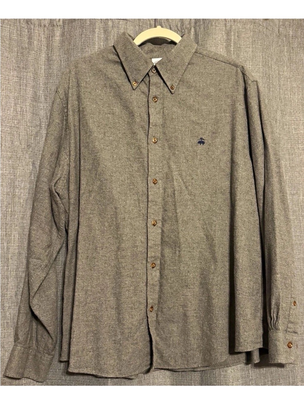 Brooks Brothers Heather Gray Button-Down Shirt with Subtle Navy Logo